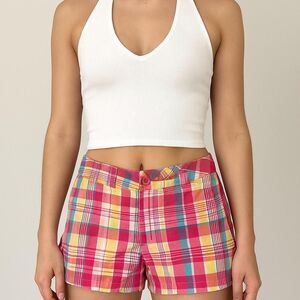 Vintage Y2K 2000s retro Pink plaid low rise shorts with button detail